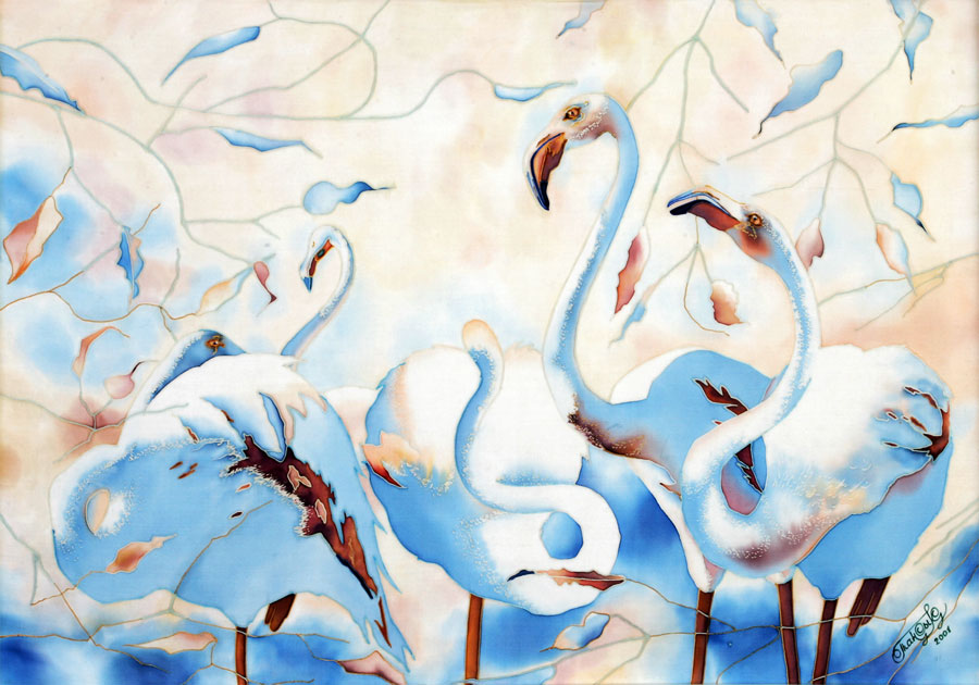 Фламинго. Батик. 69 x 99 2003.